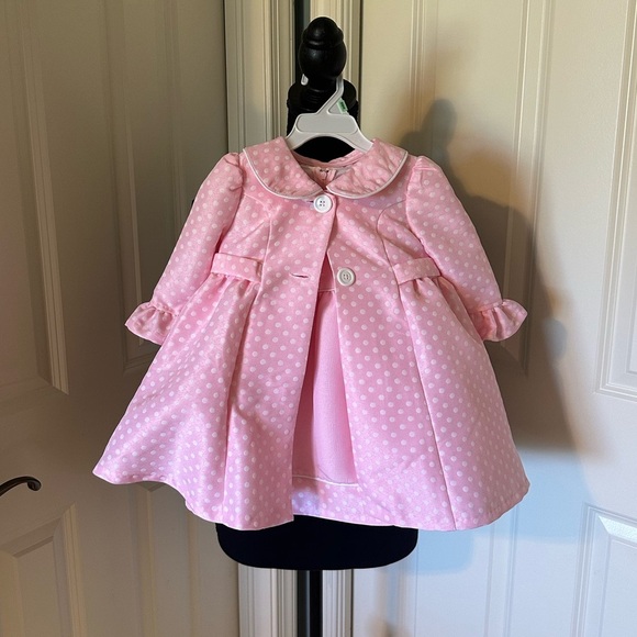 NWT Bonnie Baby Pink Polka Dot Kids Coat and Dress Set - Picture 1 of 6